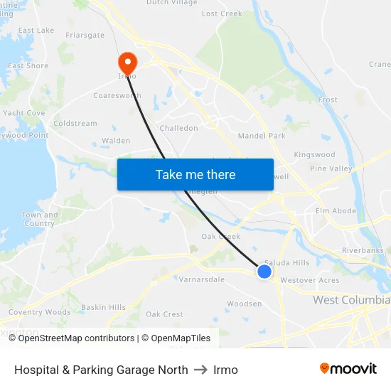 Hospital & Parking Garage North to Irmo map