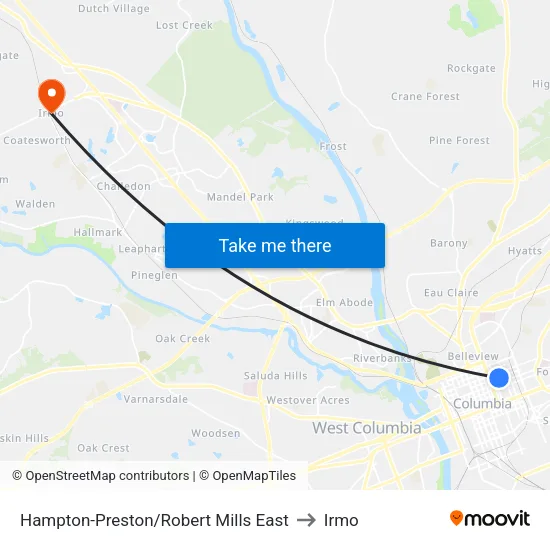 Hampton-Preston/Robert Mills East to Irmo map