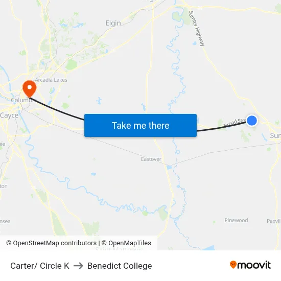 Carter/ Circle K to Benedict College map