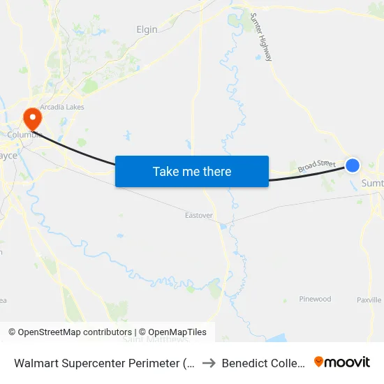 Walmart Supercenter Perimeter (Ib) to Benedict College map