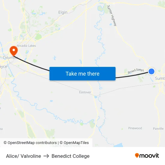 Alice/ Valvoline to Benedict College map