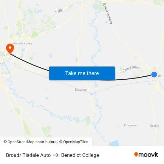 Broad/ Tisdale Auto to Benedict College map