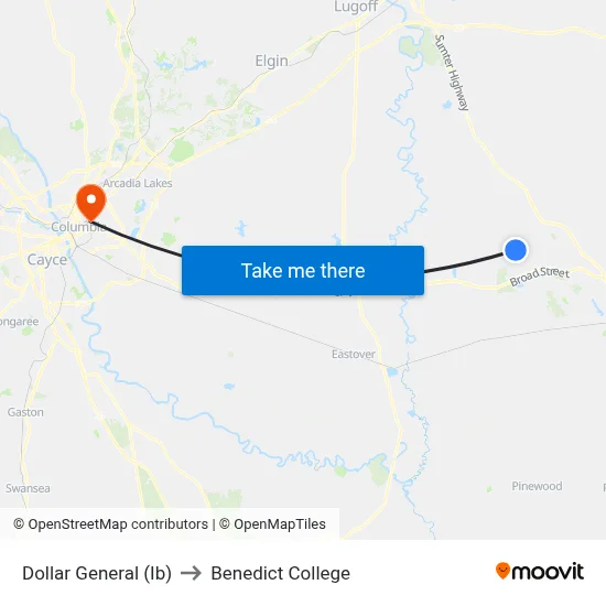 Dollar General (Ib) to Benedict College map