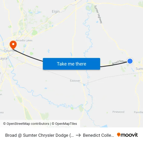 Broad @ Sumter Chrysler Dodge (Ib) to Benedict College map