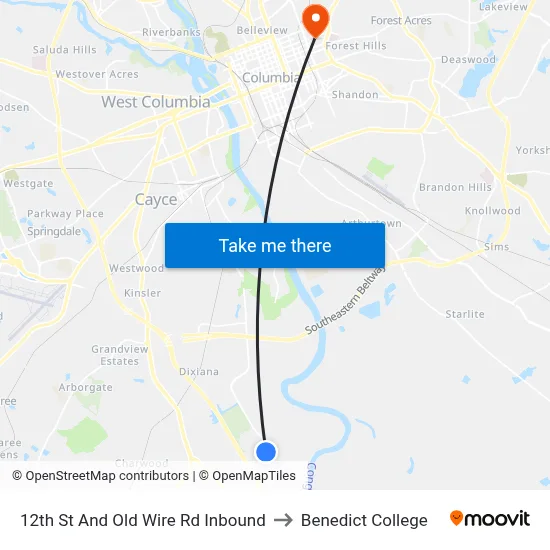 12th St And Old Wire Rd Inbound to Benedict College map