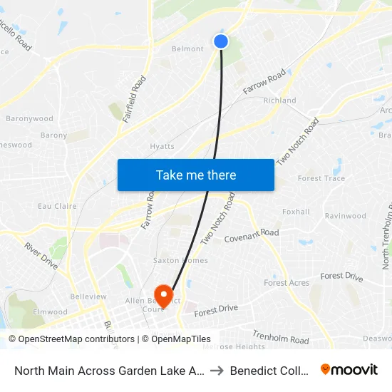 North Main Across Garden Lake Apts. to Benedict College map