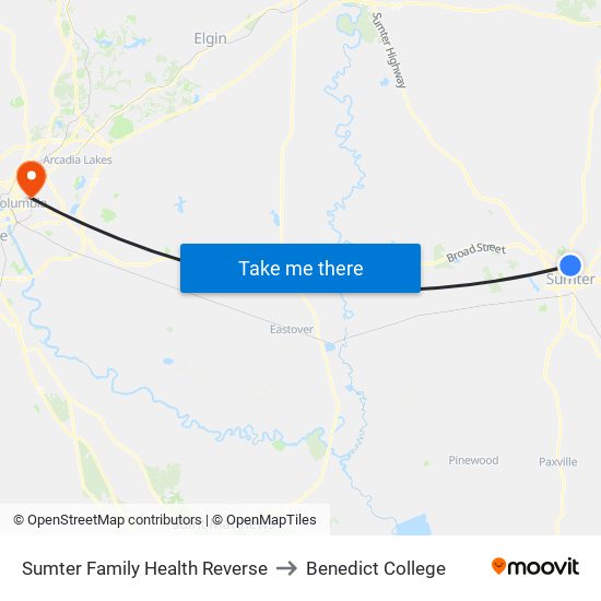 Sumter Family Health Reverse to Benedict College map