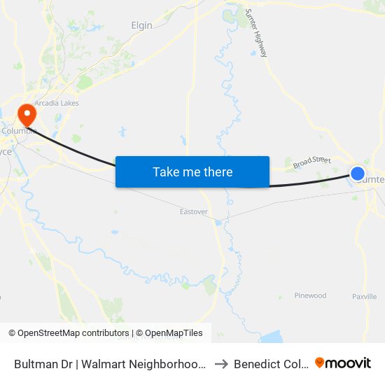 Bultman Dr | Walmart Neighborhood Market to Benedict College map