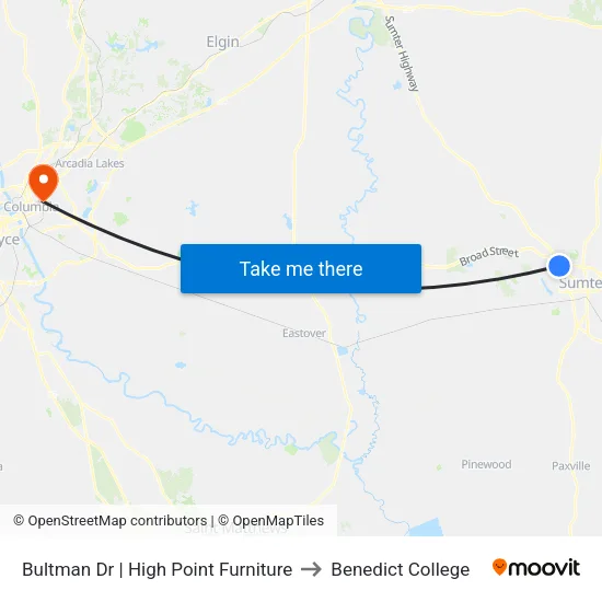 Bultman Dr | High Point Furniture to Benedict College map