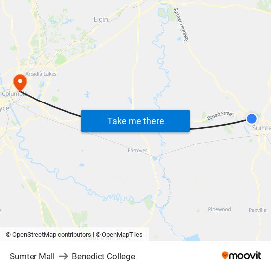 Sumter Mall to Benedict College map