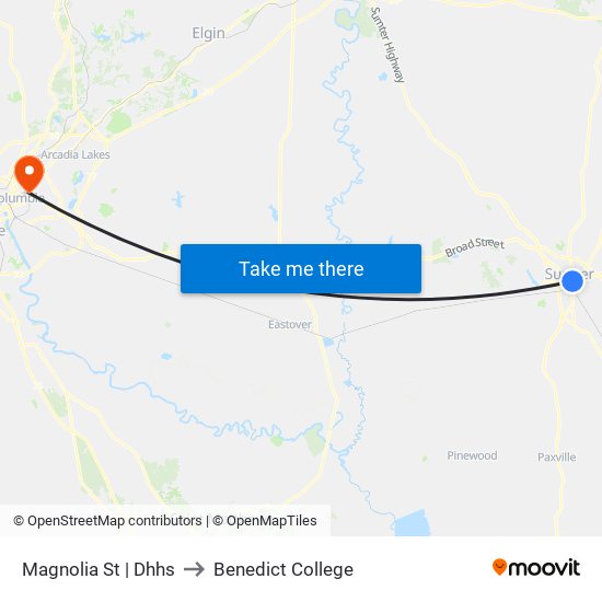 Magnolia St |  Dhhs to Benedict College map