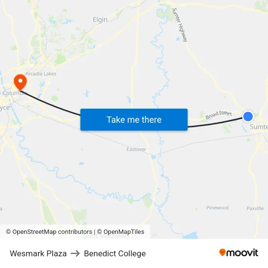 Wesmark Plaza to Benedict College map
