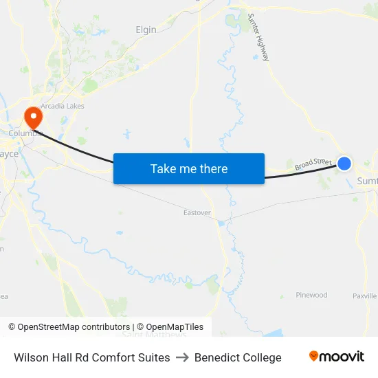 Wilson Hall Rd Comfort Suites to Benedict College map