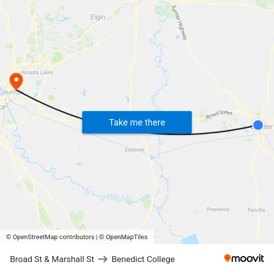 Broad St & Marshall St to Benedict College map