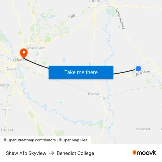 Shaw Afb Skyview to Benedict College map