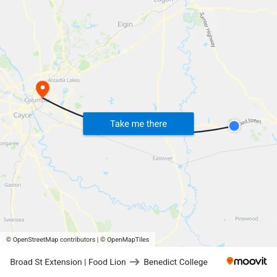 Broad St Extension | Food Lion to Benedict College map