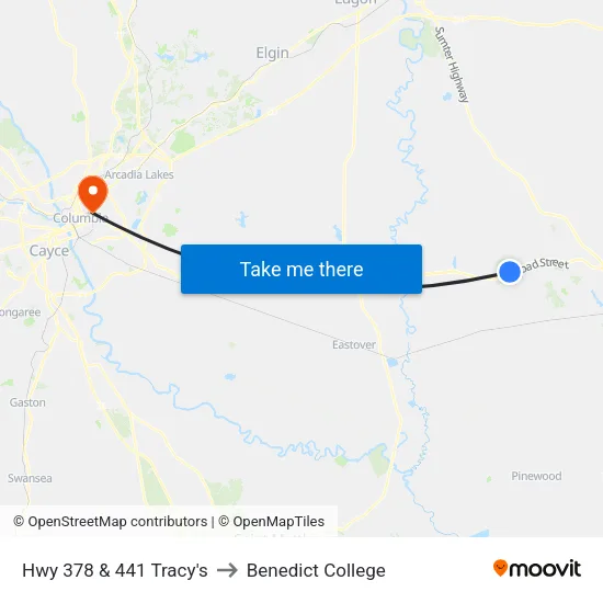 Hwy 378 & 441 Tracy's to Benedict College map
