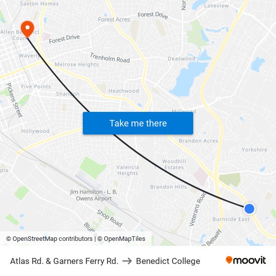 Atlas Rd. & Garners Ferry Rd. to Benedict College map