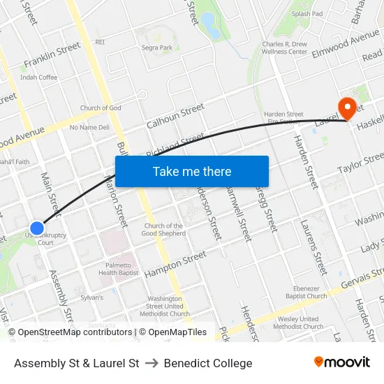 Assembly St & Laurel St to Benedict College map