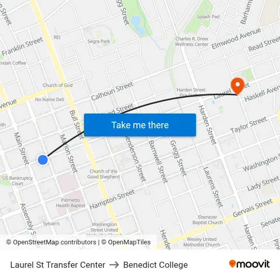 Laurel St Transfer Center to Benedict College map