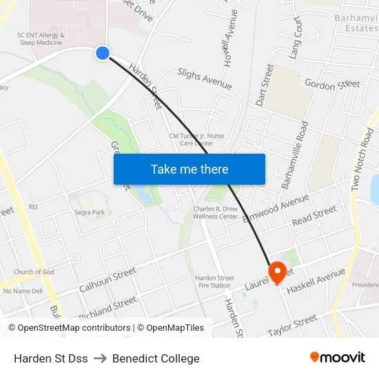 Harden St Dss to Benedict College map