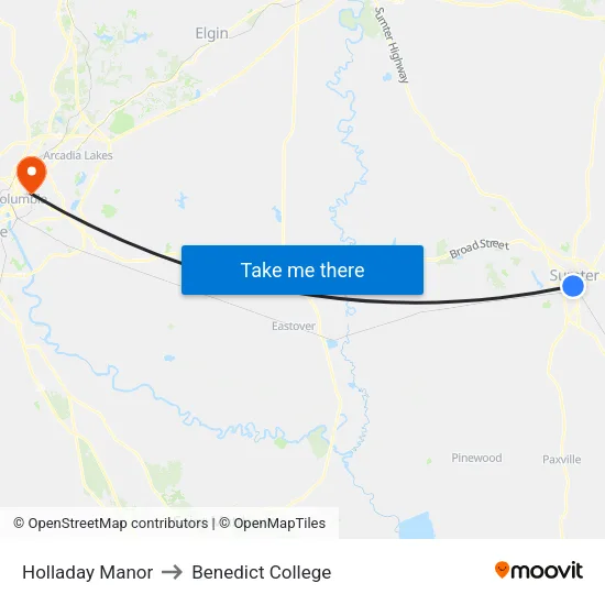 Holladay Manor to Benedict College map