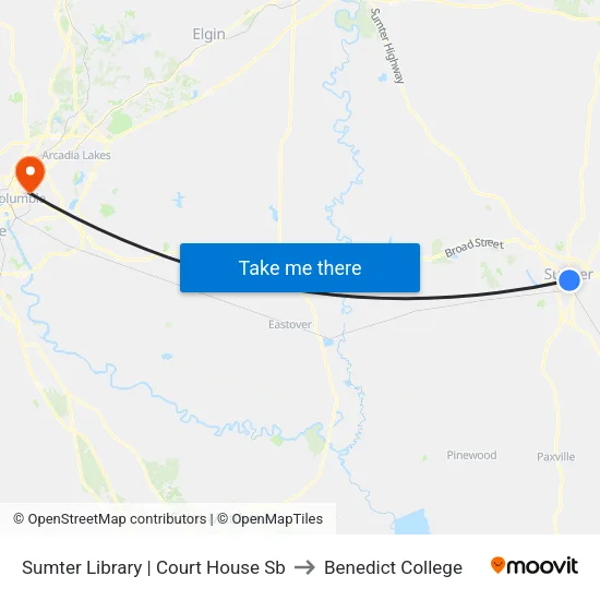 Sumter  Library | Court House Sb to Benedict College map
