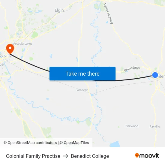 Colonial Family Practise to Benedict College map