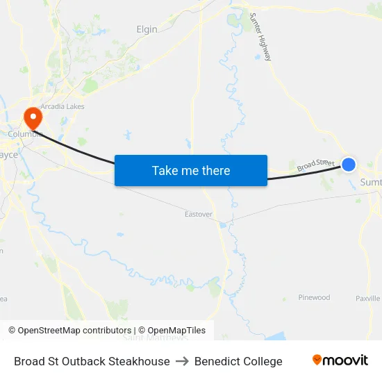 Broad St Outback Steakhouse to Benedict College map