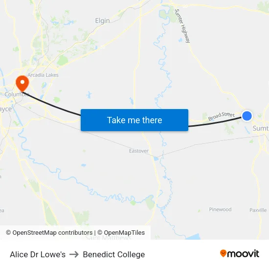 Alice Dr Lowe's to Benedict College map