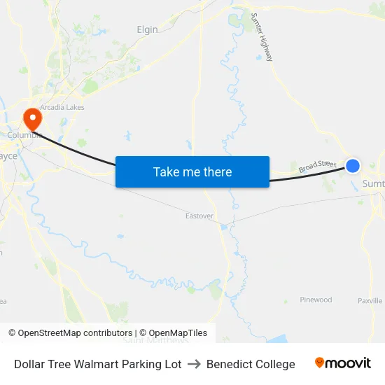 Dollar Tree Walmart Parking Lot to Benedict College map