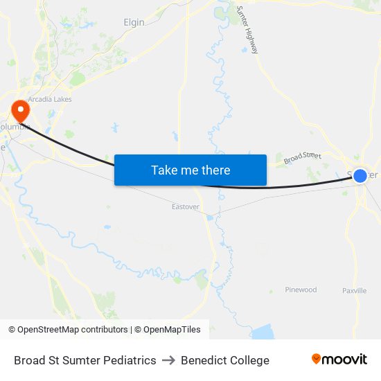 Broad St Sumter Pediatrics to Benedict College map