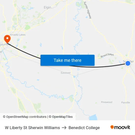W Liberty St Sherwin Williams to Benedict College map