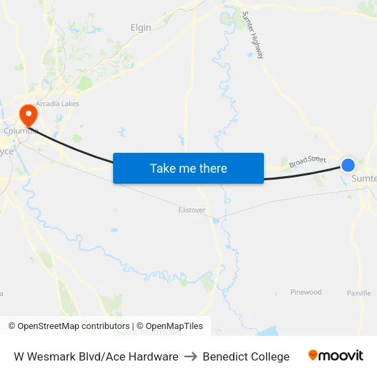 W Wesmark Blvd/Ace Hardware to Benedict College map