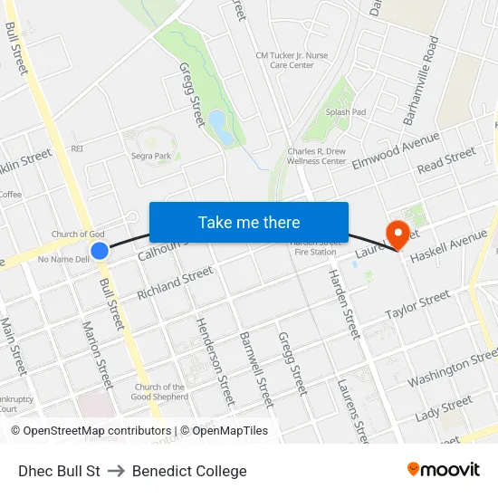 Dhec Bull St to Benedict College map