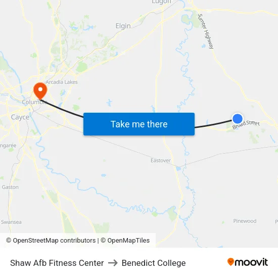 Shaw Afb Fitness Center to Benedict College map