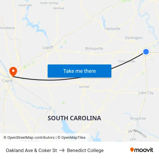 Oakland Ave & Coker St to Benedict College map