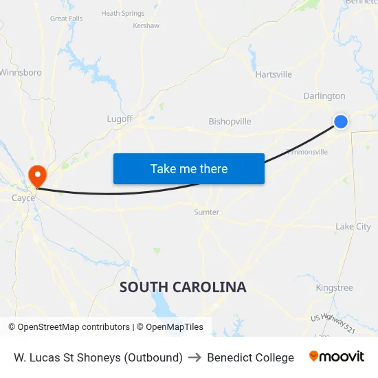 W. Lucas St Shoneys (Outbound) to Benedict College map