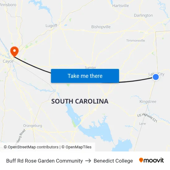 Buff Rd Rose Garden Community to Benedict College map