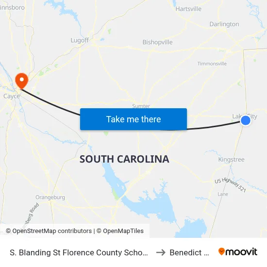 S. Blanding St Florence County School District Offices to Benedict College map
