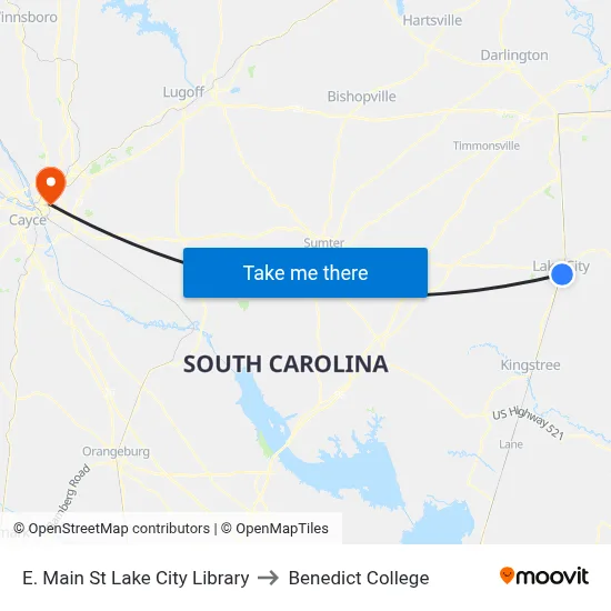 E. Main St Lake City Library to Benedict College map