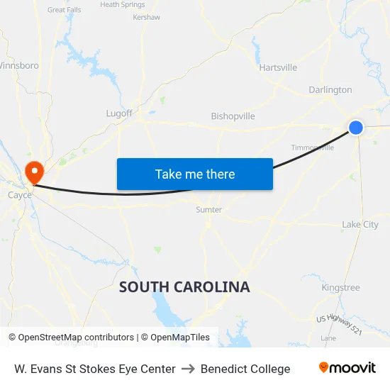 W. Evans St Stokes Eye Center to Benedict College map