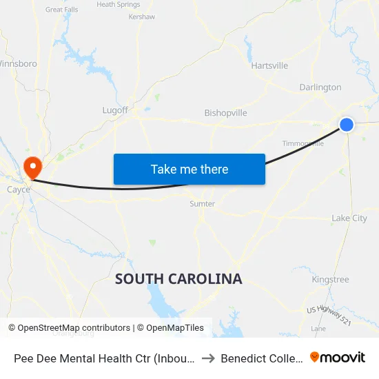 Pee Dee Mental Health Ctr (Inbound) to Benedict College map
