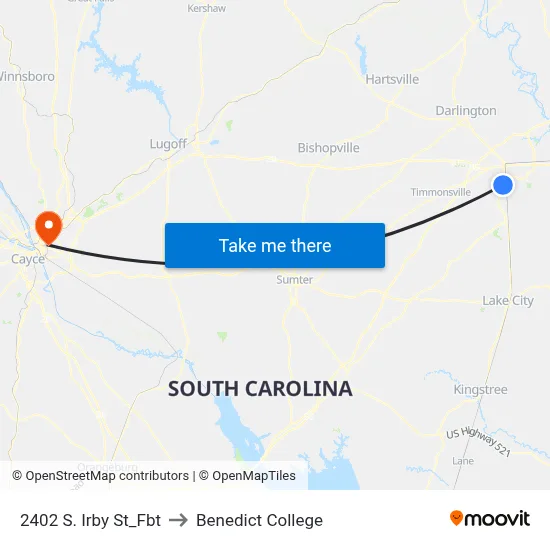 2402 S. Irby St_Fbt to Benedict College map