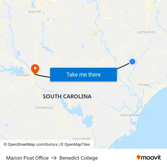 Marion Post Office to Benedict College map