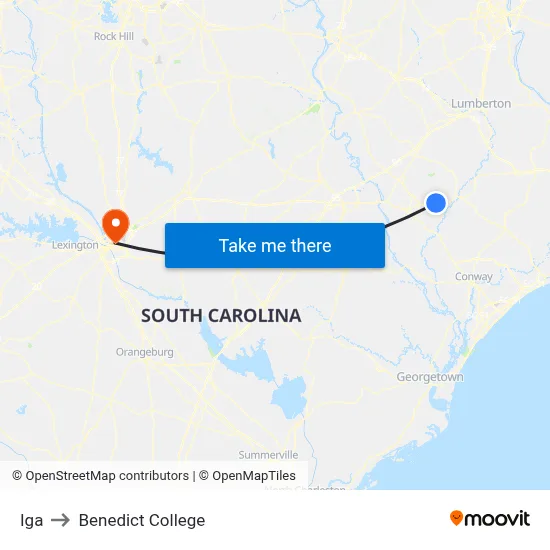 Iga to Benedict College map