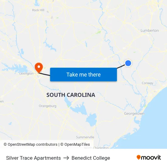 Silver Trace Apartments to Benedict College map