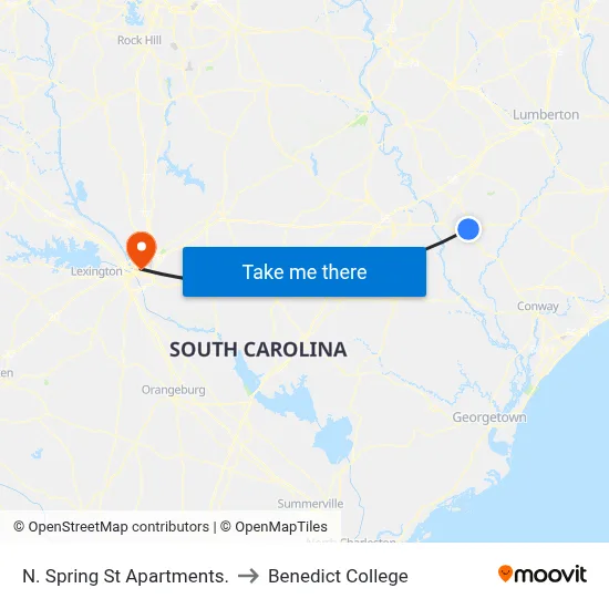 N. Spring St Apartments. to Benedict College map