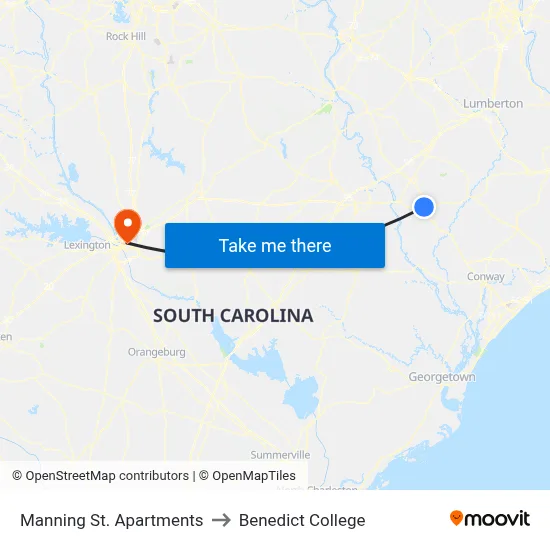 Manning St. Apartments to Benedict College map