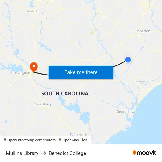Mullins Library to Benedict College map